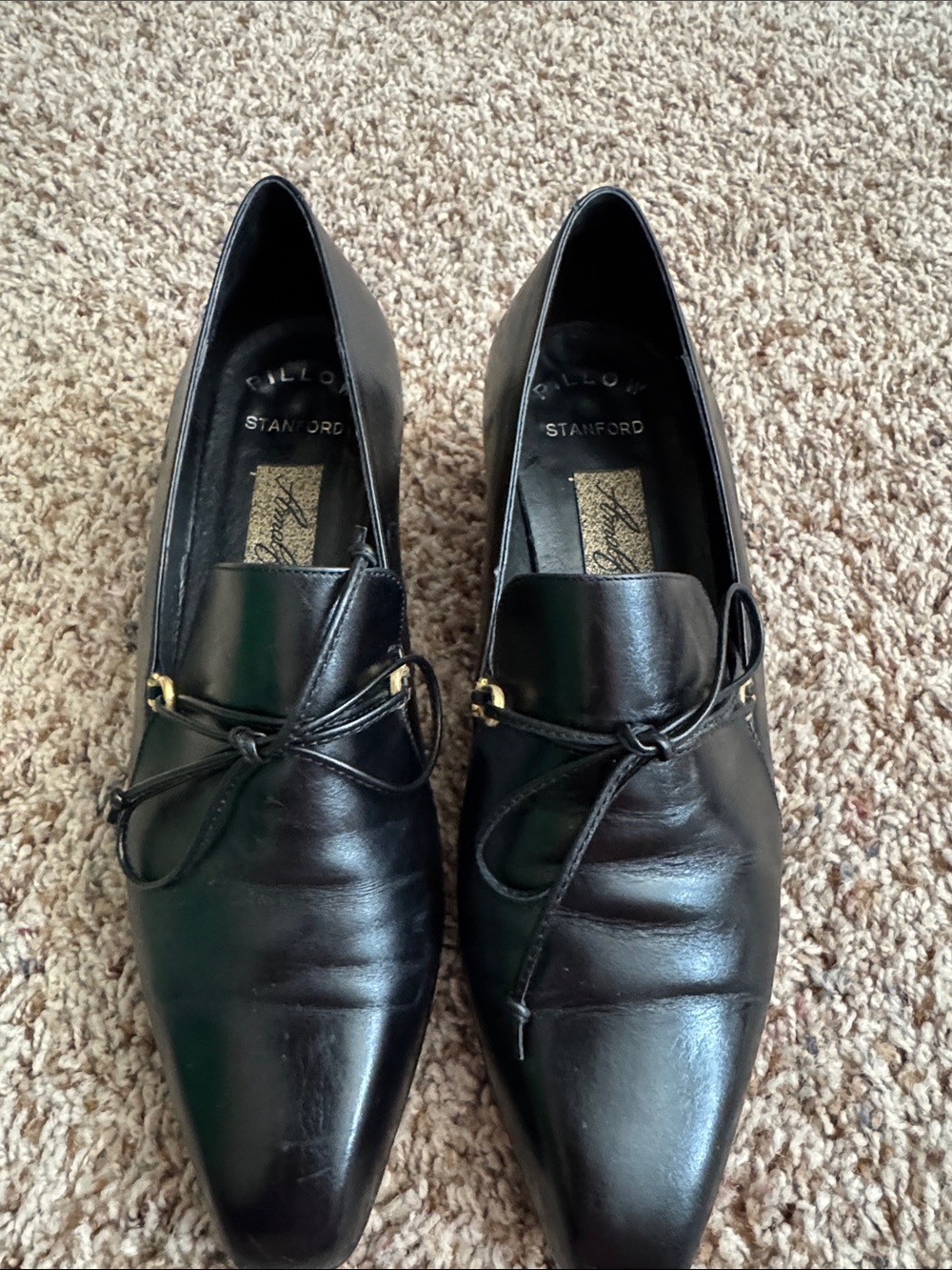 Amalfi Black Pointed Toe Leather Heels with Gold Accent